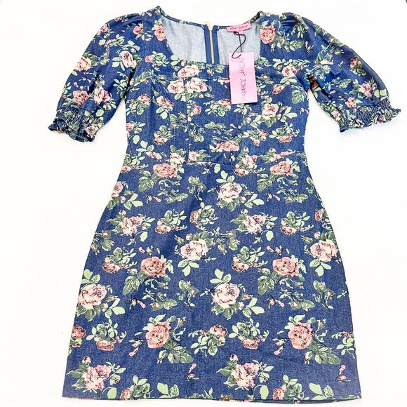 Betsey Johnson Medium Blue Flower Patterned Print Dress Size M NWT $109 - Picture 1 of 6